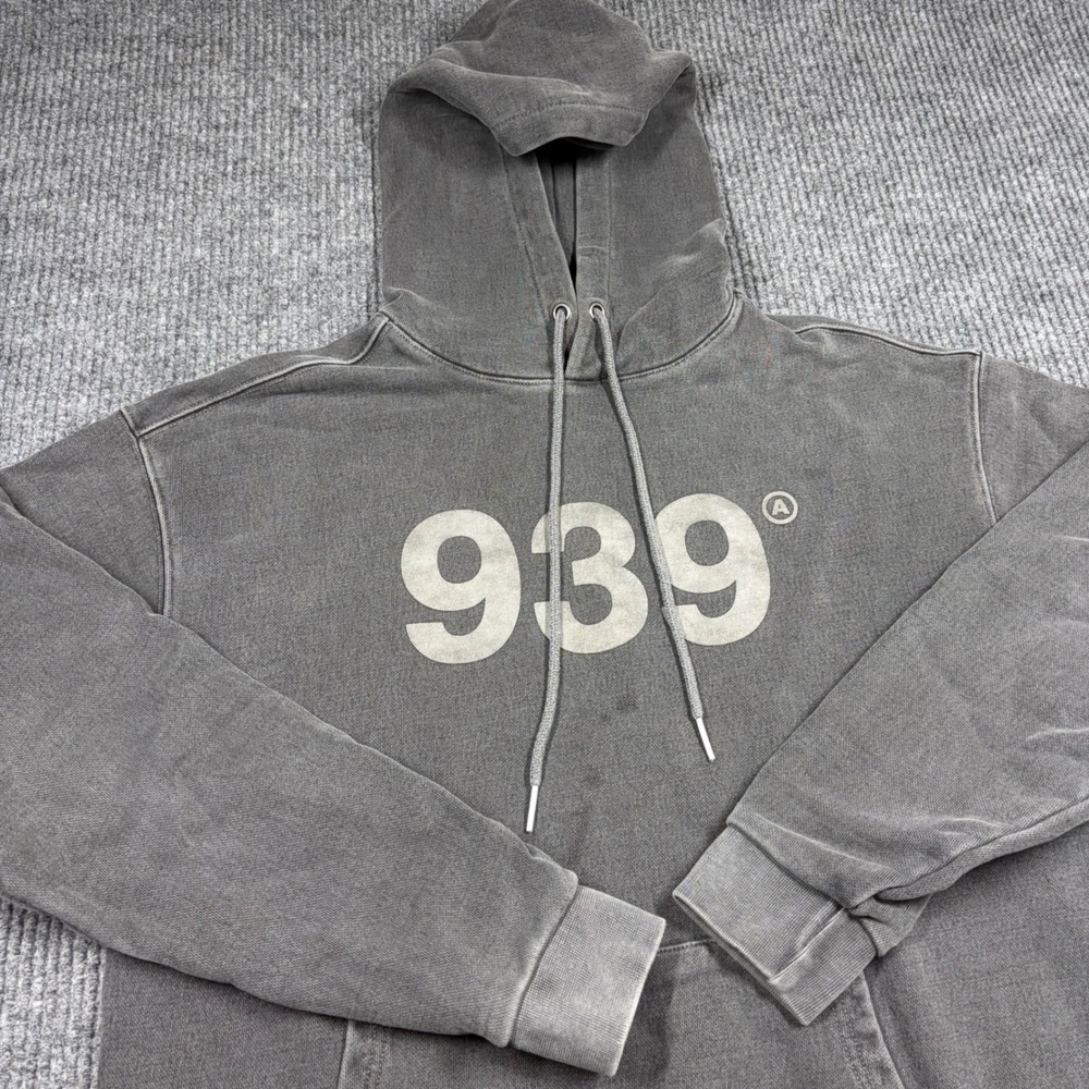 Archive Bold Hoodie Mens M 939 Logo Gray Washed Pullover Sweatshirt